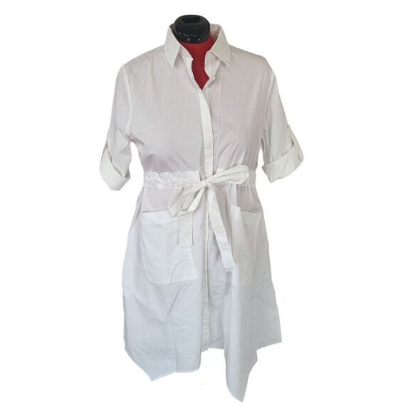 Madison white lightweight button front midi dress, roll tab sleeves, size m* - Picture 1 of 5